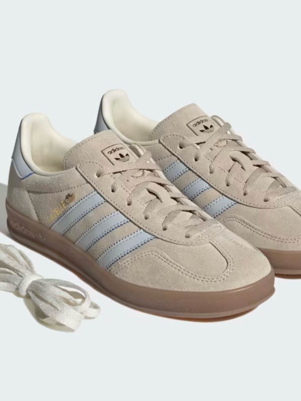 Adidas Beige Gazelle Sneakers with Light Blue Stripes
